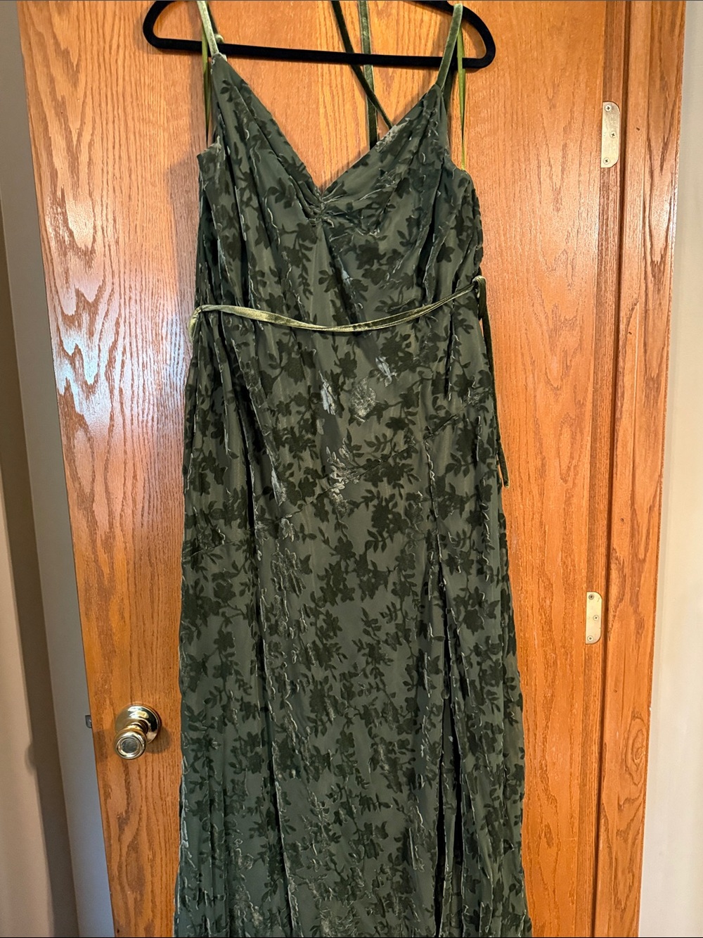 Revelry Olive Green Floral Velvet Slip Maxi Dress